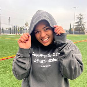 “Keep Your Standards High & Tackles Low” Rugby Hoodie | Unisex Hooded Sweatshirt - Modish Rugger