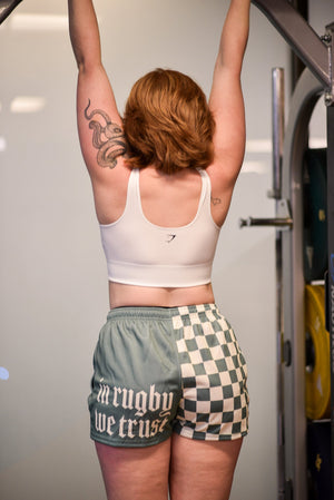"In Rugby We Trust" Teal Checkered Rugby Shorts - Modish Rugger