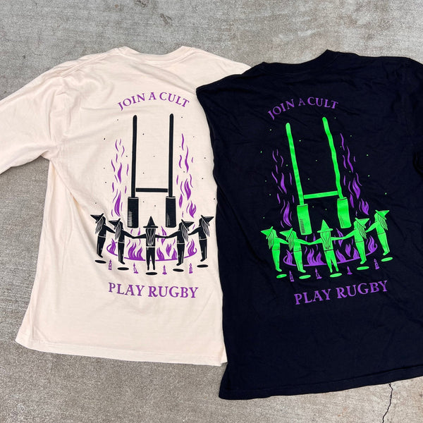 “Join a Cult…Play Rugby” Long Sleeve Tee (Ivory) - Modish Rugger