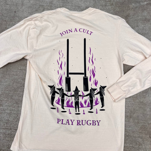 “Join a Cult…Play Rugby” Long Sleeve Tee (Ivory) - Modish Rugger