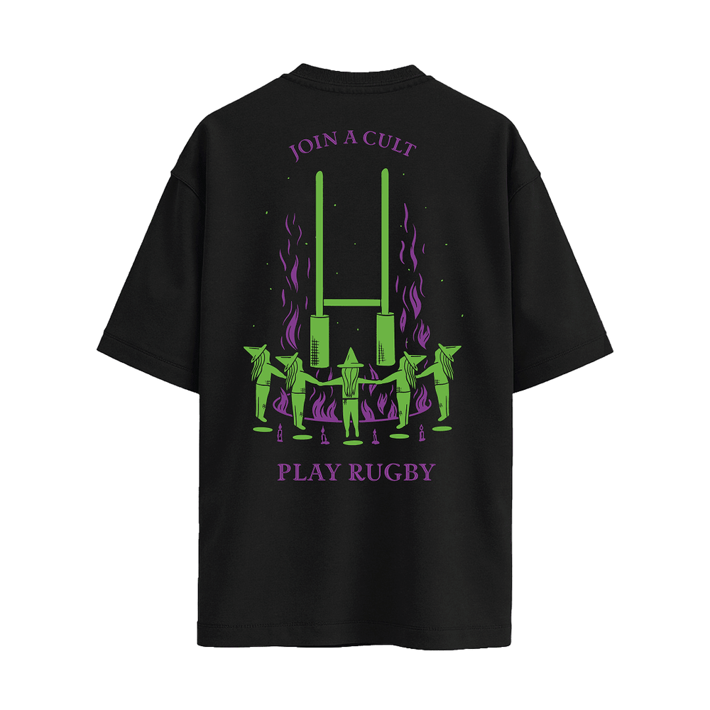 “Join a Cult…Play Rugby” Tee (Black) - Modish Rugger