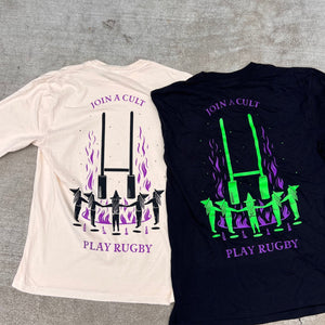 “Join a Cult…Play Rugby” Tee (Black) - Modish Rugger