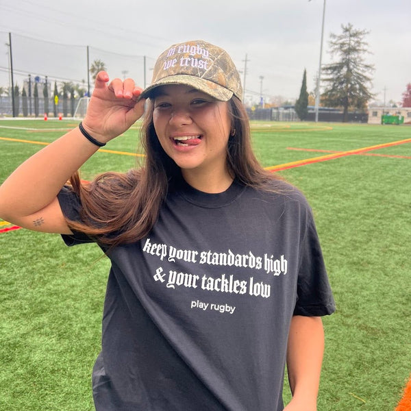 “Keep Your Standards High & Tackles Low” Rugby Tee | Women’s & Unisex Comfort Colors Shirt - Modish Rugger