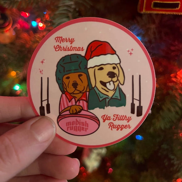 Rugby Dogs Christmas – Die Cut Vinyl Sticker (Glossy) - Modish Rugger